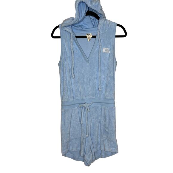 Love & Sports Baby Blue Terry Cloth Romper V‎ Neck Hoodie XS - Picture 2 of 10